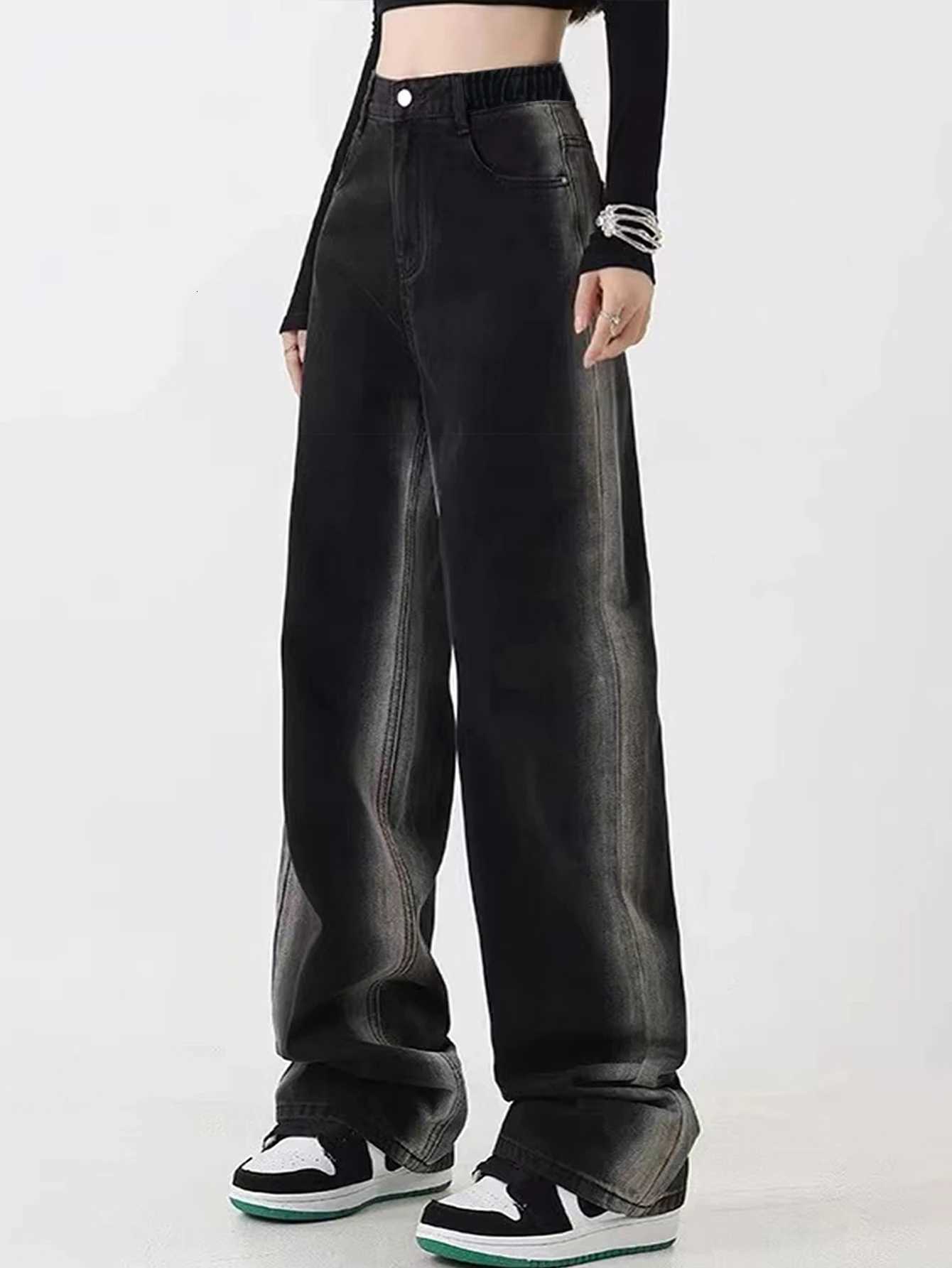 Teenage Washed BlaCK Simple LooseFit Straight Leg Jeans Relaxed Casual Versatile Long Denim Pants Z250910