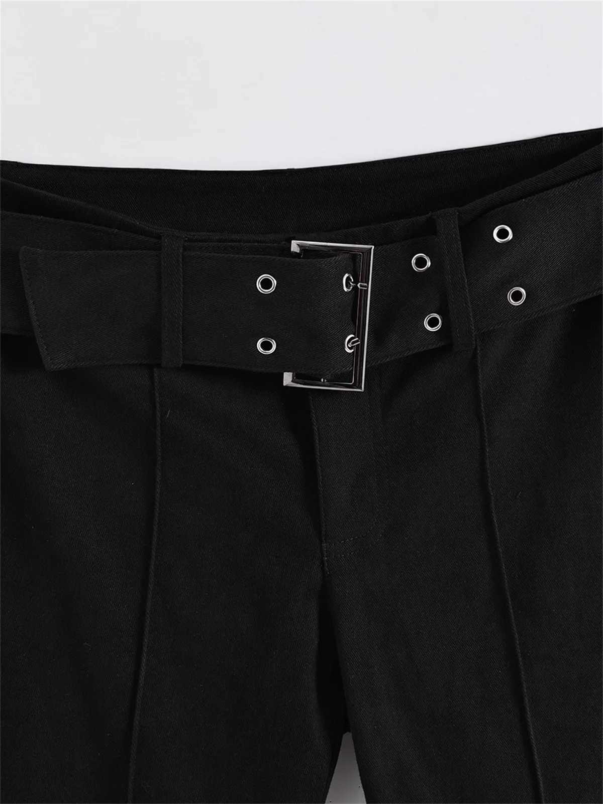 Womens BlaCK Jeans Flare Pants Y2k RETRO Emo 2000s Streetwear Fashion Trousers Harajuku Wide Pants 90s AesTHetic CloTHes Z250910