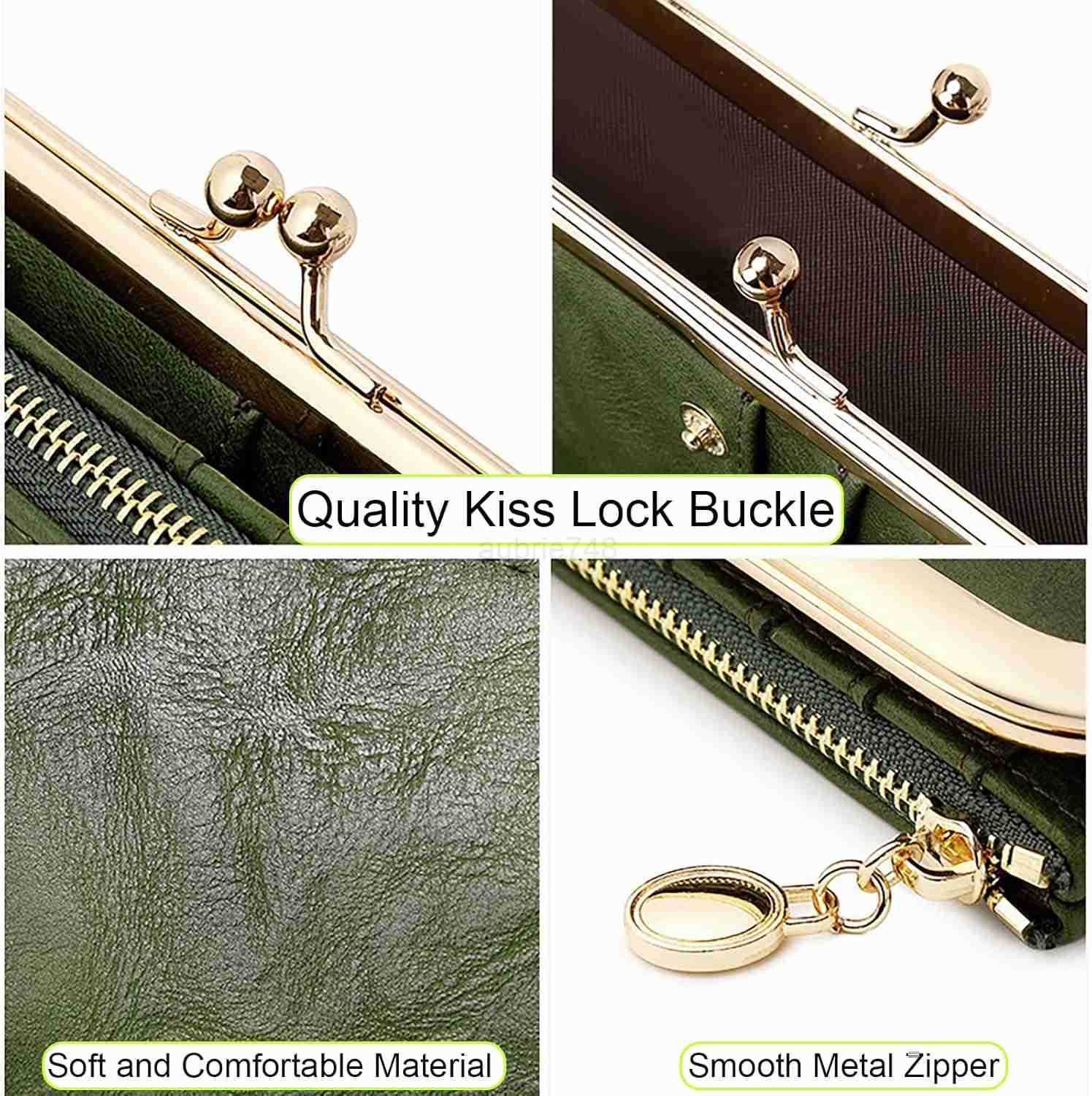 Women Long Wallets Bifold Ladies Purse Clutch with Kiss Lock and Zip Coin PocketZ250910