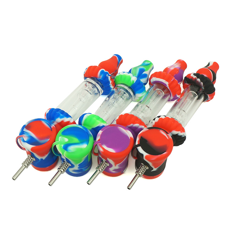 Silicone Smoking nectar collector pipes Colorful Silicone Pipe For Tobacco Dry Herb Spoon Galss water Tobacco Pipes With Holes Glass Bowl Smoking Acce