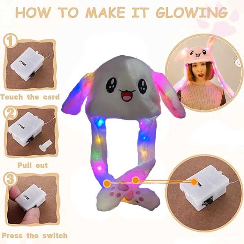 D Plush Rabbit Hats Glowing Bunny Ears Hat With Moving Ears Cute Spring Adt Children Funny Gift Cosplay Costume G250910