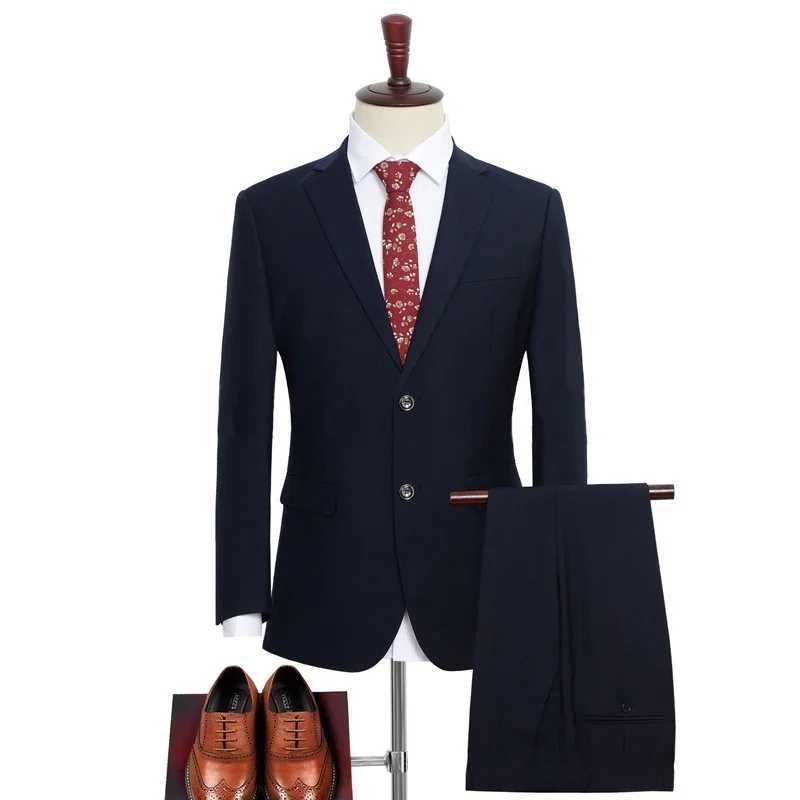 2024 Plus Size Suit Set Men Solid Color Single Breasted Jacket Pants For Host Groom Groomsmen Grey Black Navy 2Piece Suit Set W250910
