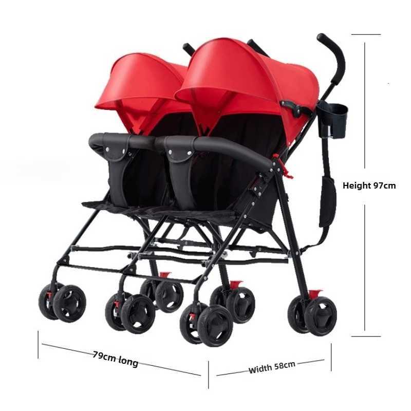Twin Baby Stroller Lightweight Double Folding Stroller Foldable Fivepoint Safe Belt Safe and Stable W250910