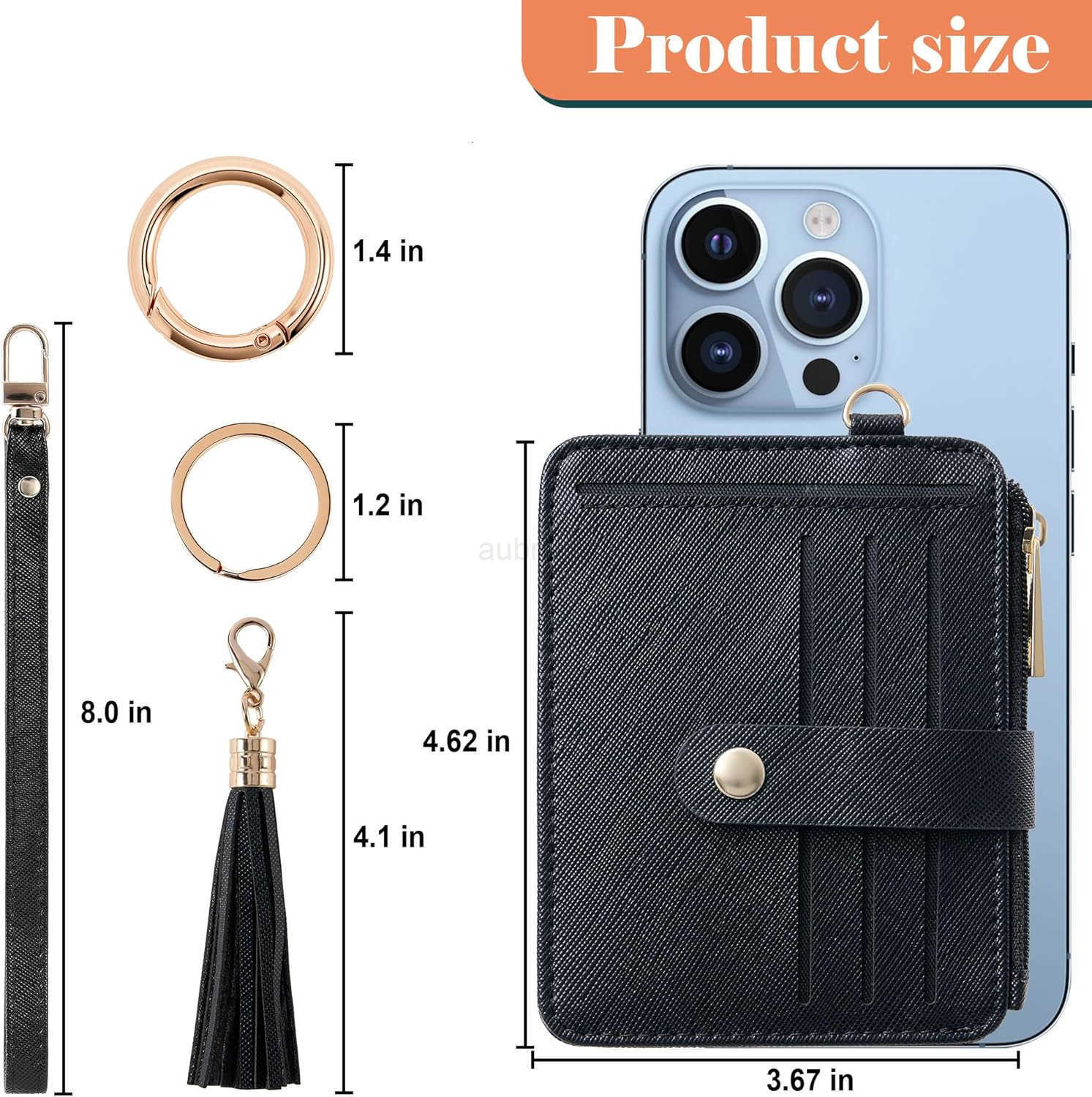 Keychain Wallet with Bracelet RFID Blocking Wristlet Credit Purse Card Holder Silicone Bead Tassel Key Ring for WomenZ250910