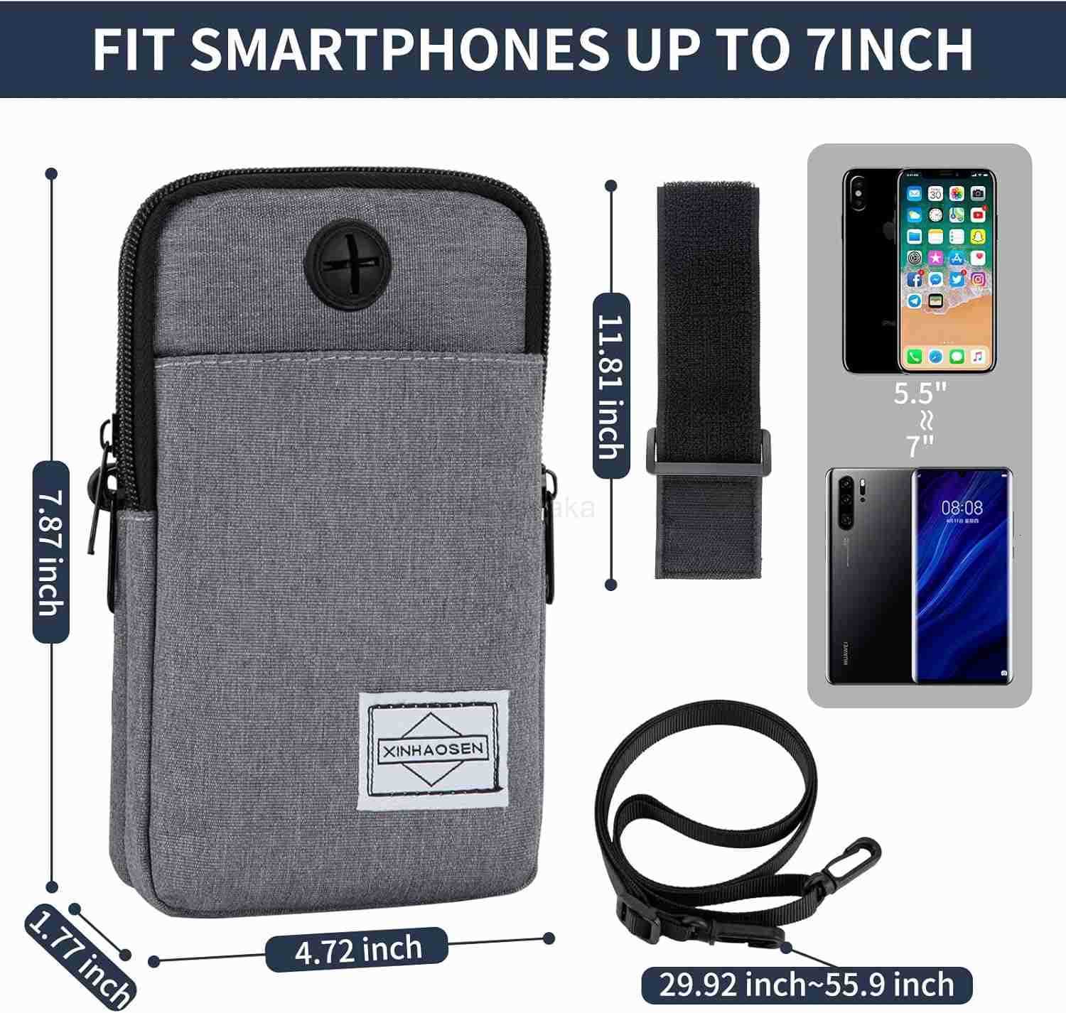 Cell Phone Purse Waist Pack Bag Travel Crossbody Bag Wristband Sport Armband Wallet with Removable Shoulder Strap Black Z250910