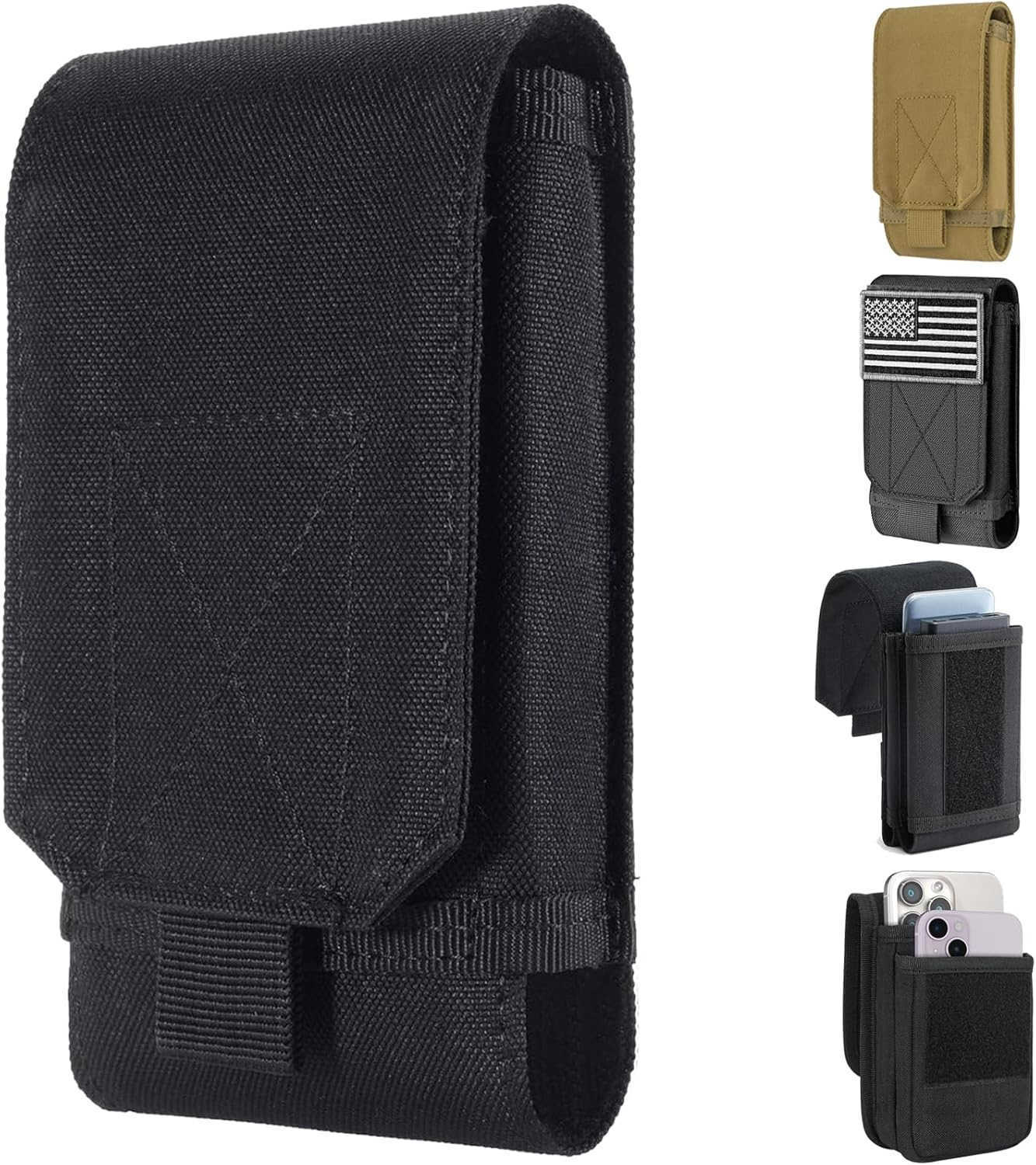 Black Army Camo Molle Bag for Mobile Phone Belt Pouch Holster Cover Case for iPhone 16 Pro MaxiPhone 15 Pro MaxiPhone 14 13 12 Pro MaxiPhone 16 15 14 