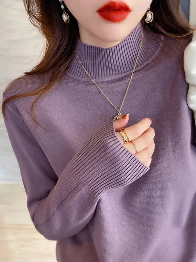Autumn Winter Chic Bottom Sweaters Women Fashion Turtleneck Pullover Loose Long Sleeve Knitted Jumpers Soft Warm Pull Femme Top dongdumaoyi