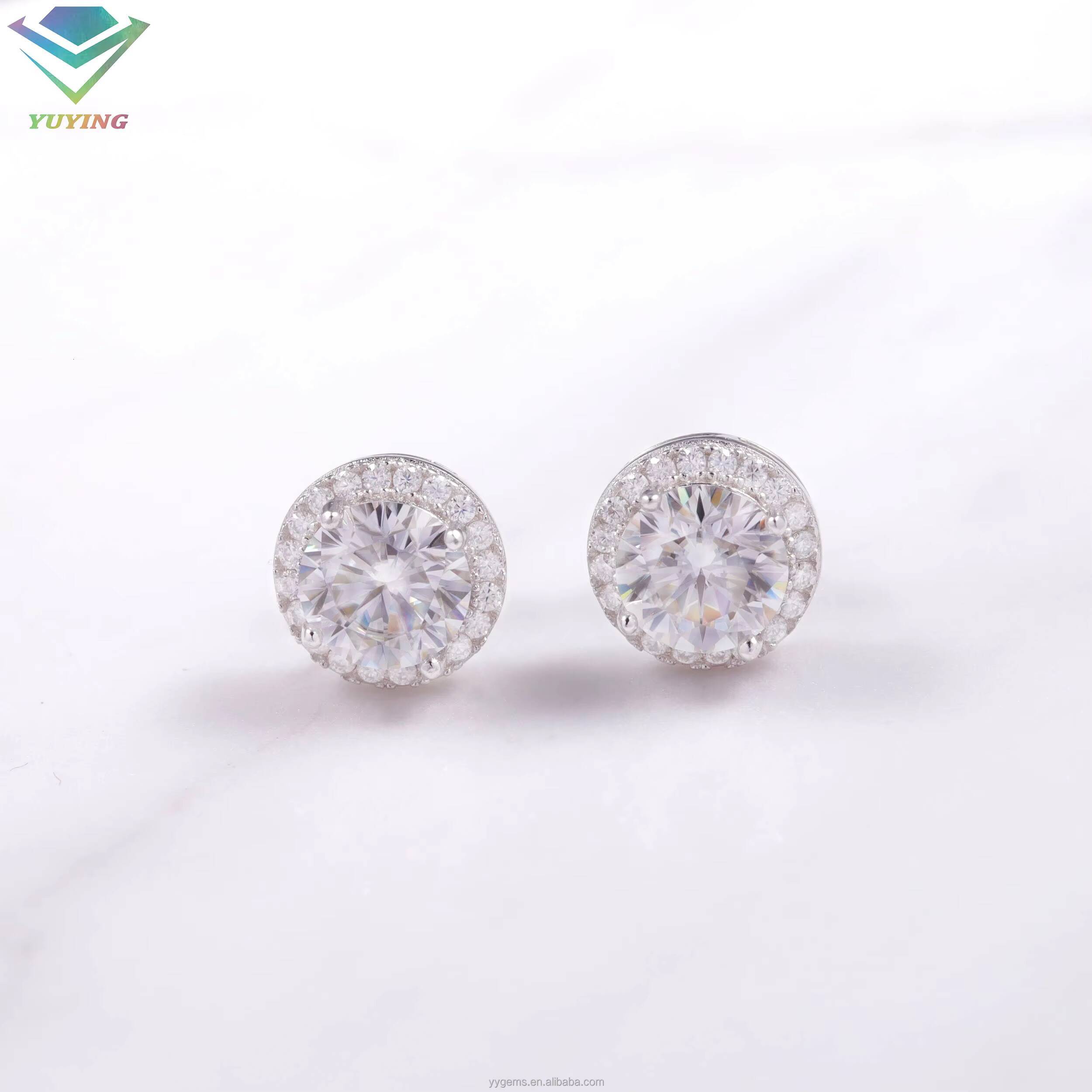 VVS Moissanite with 18k Gold Plated Round Diamond 4prongs 925 Silver Earrings for Fine Jewelry