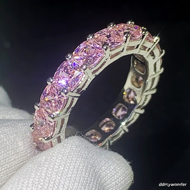 Top Selling High Quality Brand New Jewelry Sterling Sier Princess White Topaz CZ Dia Gemstones Women Wedding Band Ring Gift