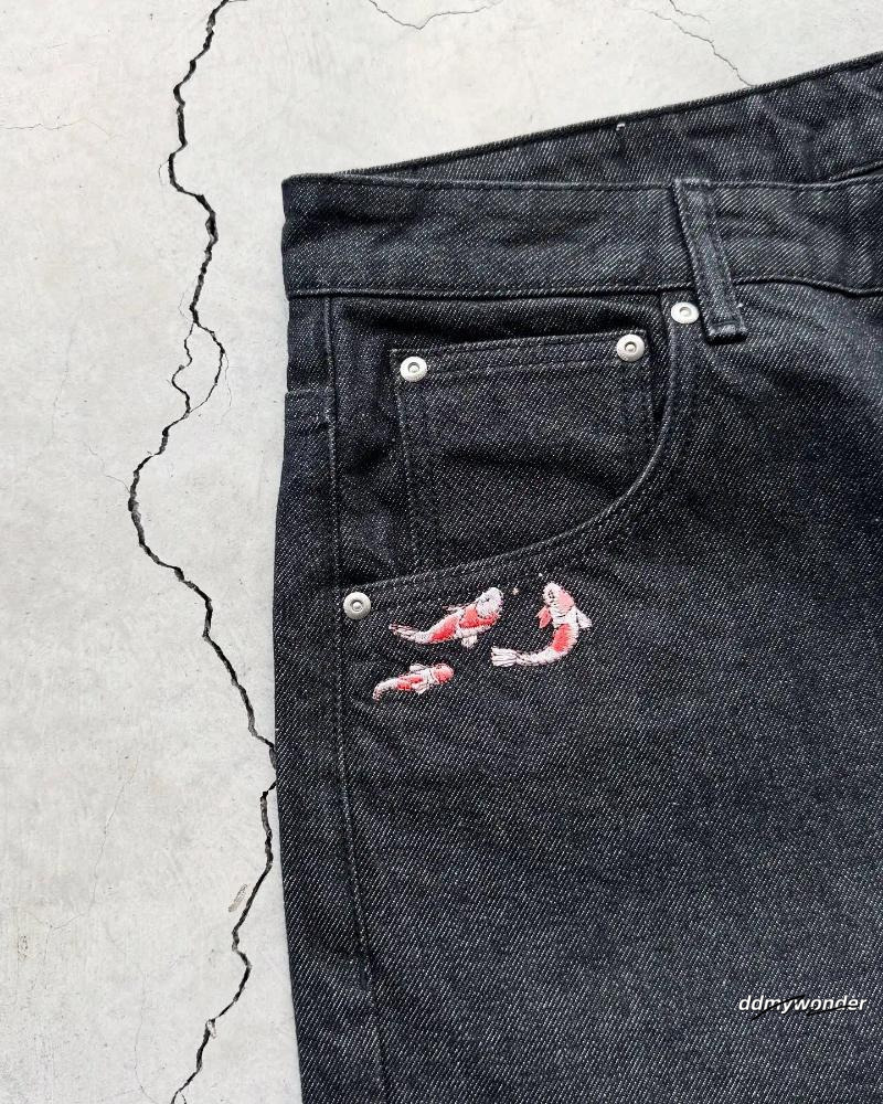 Men's Shorts Fashion Cherry Blossom Pocket Embroidery Jeans Men Women Retro Baggy Black Denim Short Jorts Hip Hop Streetwear Pants