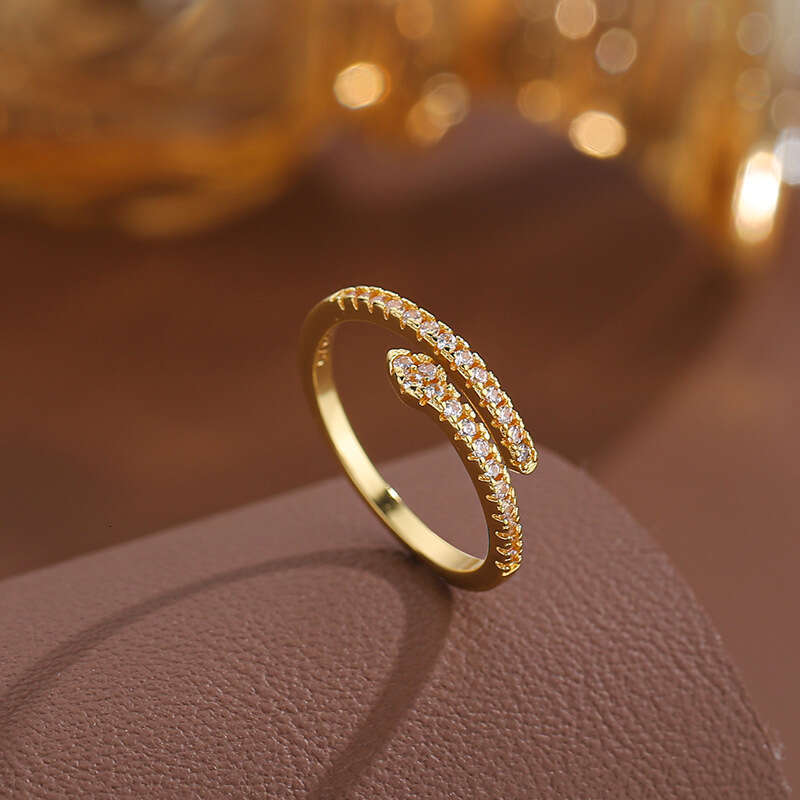 Minsheng Zodiac Year Exquisite Simple Snake-shaped Personality Creative Small Snake Full Diamond Open Adjustable Ring for Women Ins
