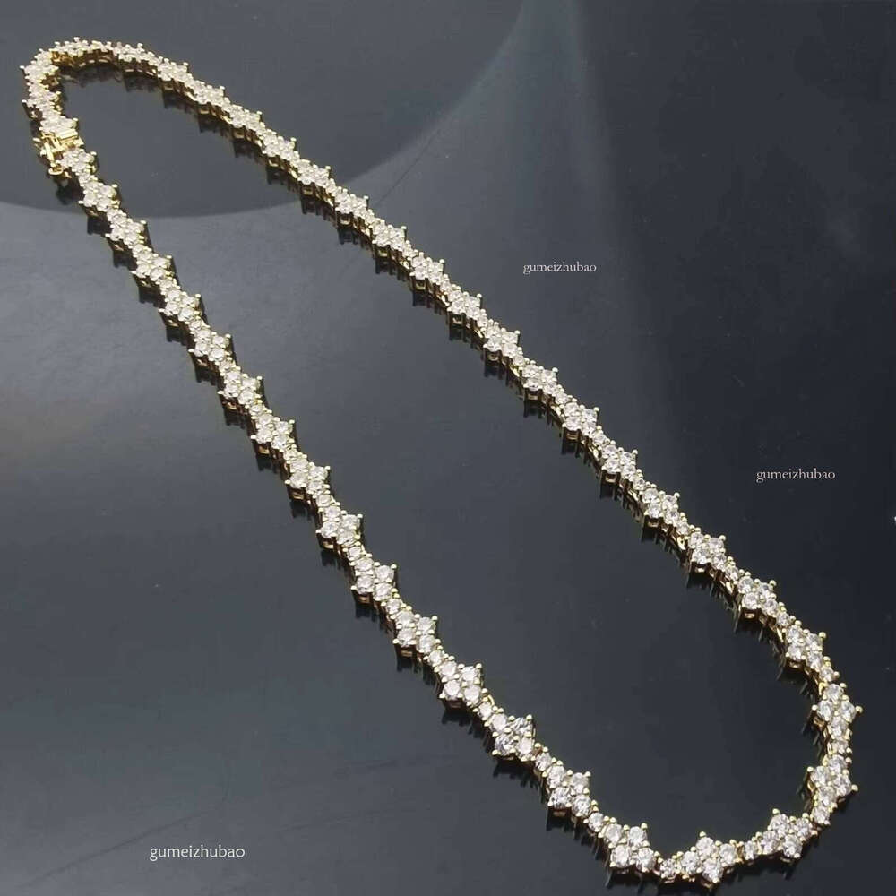 Pearlescent Tennis Chain Choker Moissanite Sier 4 Gold Plated Men's Women's Necklace Exquisite Ring