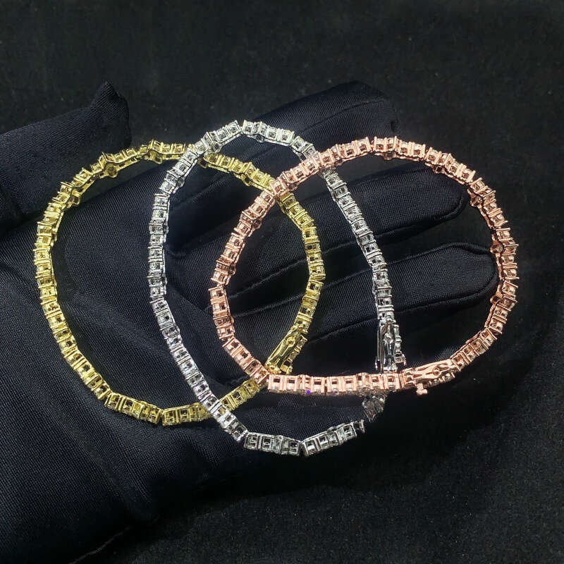 3mm VVS type cross tennis style ice crystal inlaid men's and women's morganite bracelet