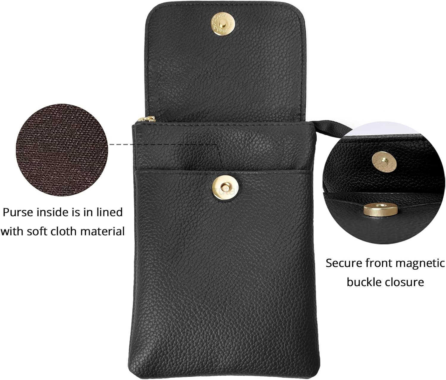 Small Crossbody Bags for Women PU Leather Mini Phone Purse Cossbody Purse Lightweight Black Cell Phone Wallet Pouch Z250910