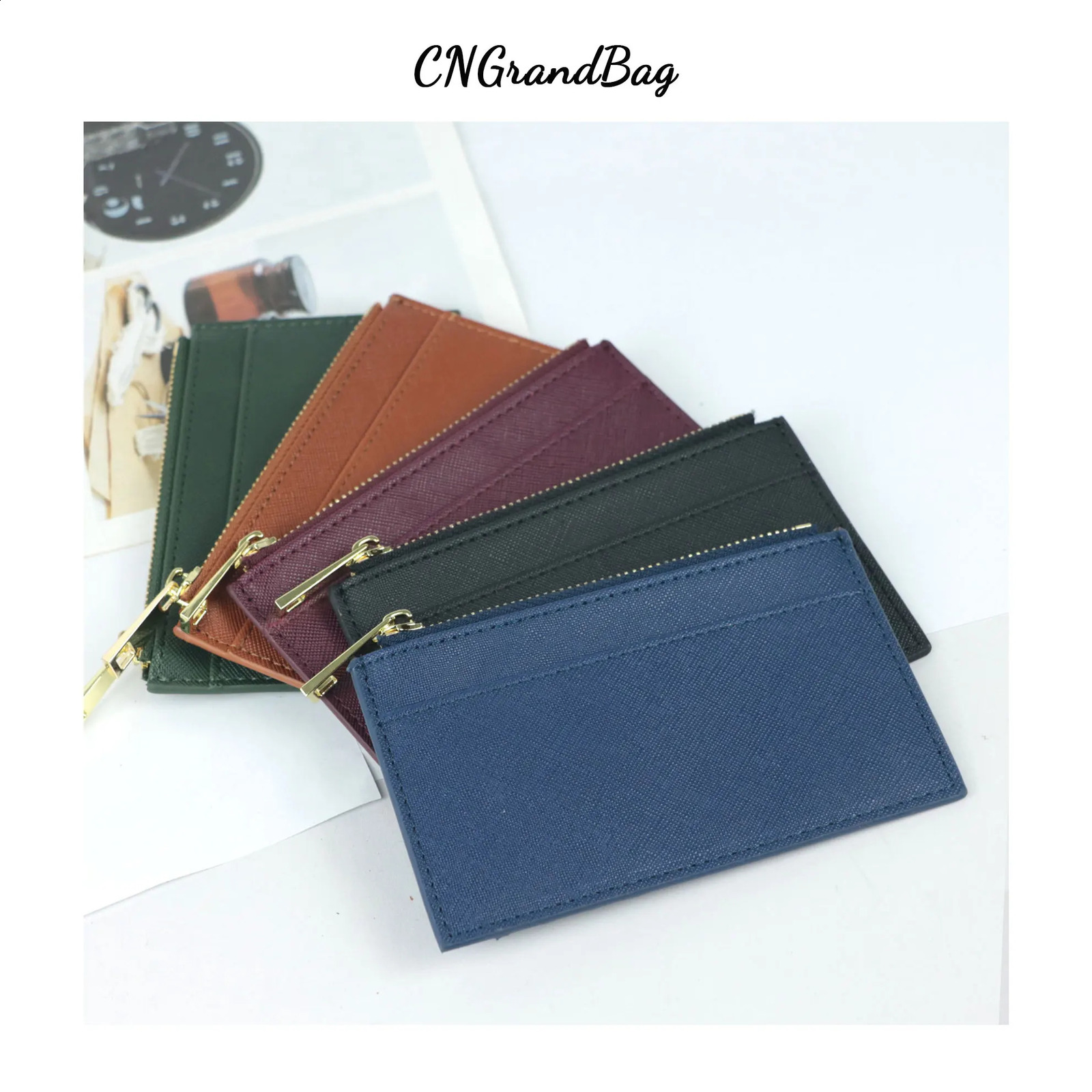 Custom Name Saffiano Leather Zip CardHolder Multiple Colors Ultra Thin Coin Purse Drop Small Women Credit Card Wallet250906