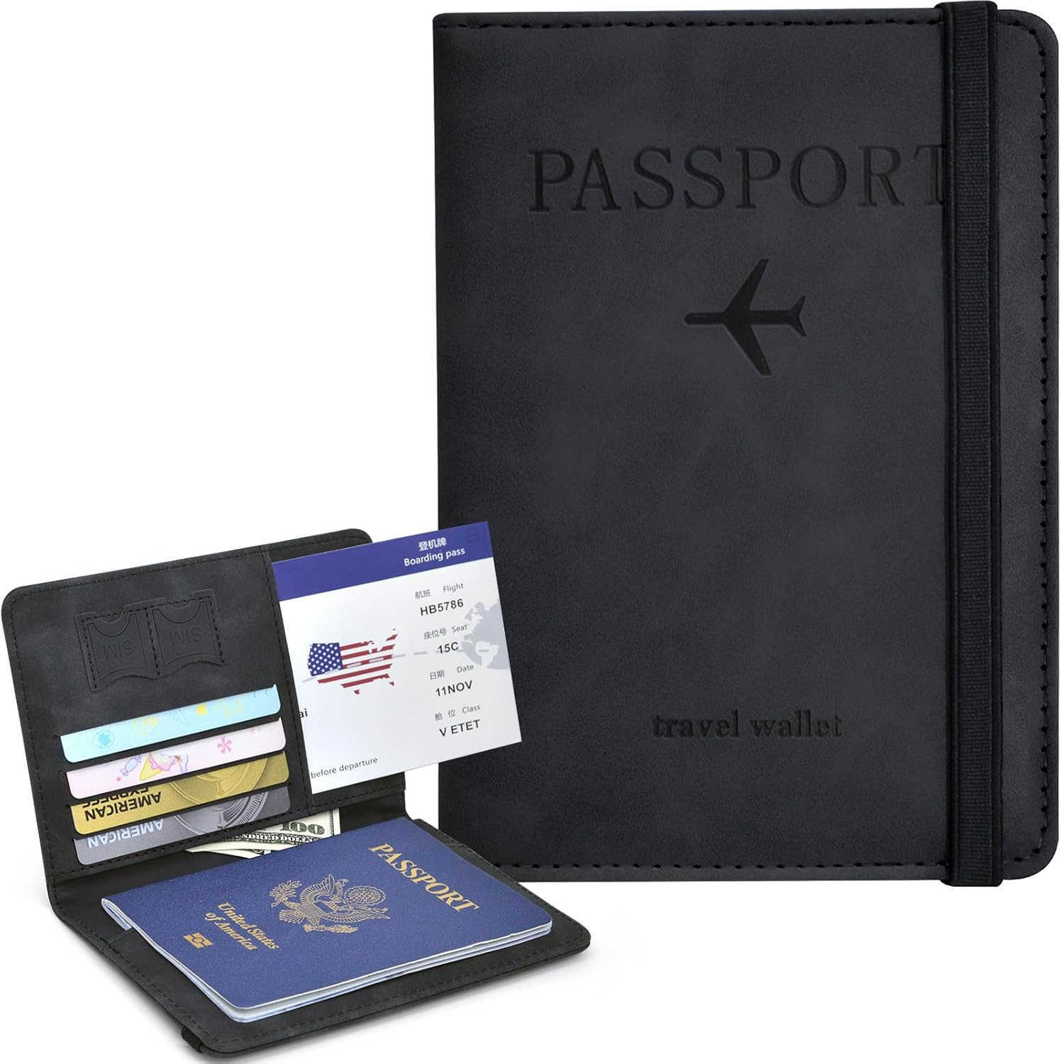 Passport Holder Passport Cover with CARD Slot and Boarding Pass Slot Combo Passport Wallet Case Book Travel Must Have RFID Blocking Leather Travel Acc
