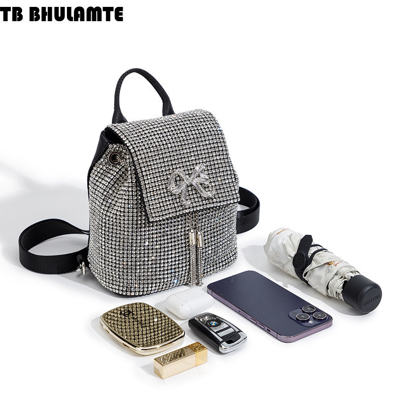 Free Shipping Luxury Bag Designer Bag 2025 New Rhinestone Bag For Women Fashion Simple Inlaid Diamond Backpack Bowknot Tassel Shiny Diamond Evening Ba