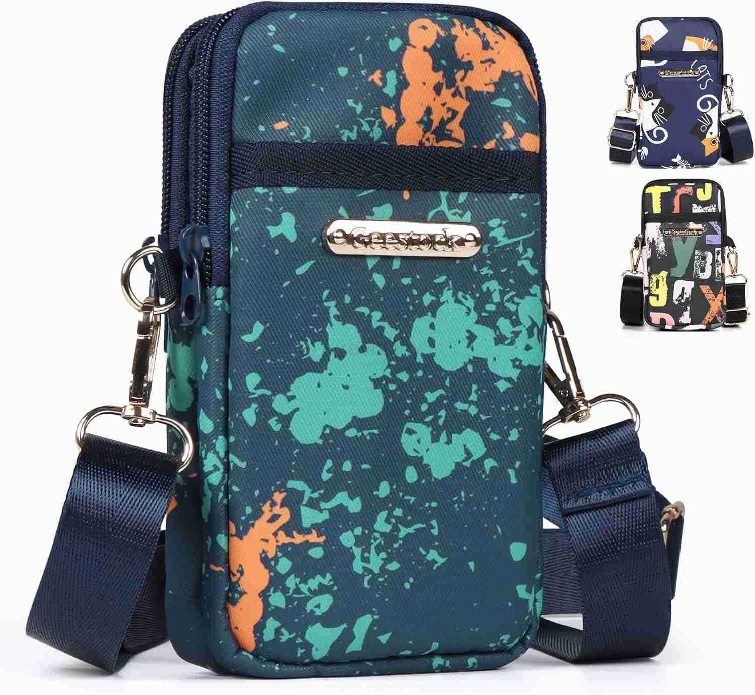 Cell Phone Purse Small Crossbody Shoulder Holsters Bags with Arm Bands Phone Key Pouch Holder for Running Walking Hiking Biking Blue PaintW250910