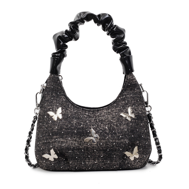2025 autumn new Korean fashion light luxury butterfly niche design versatile trendy handbag women's bag denim dumpling bag designer bag