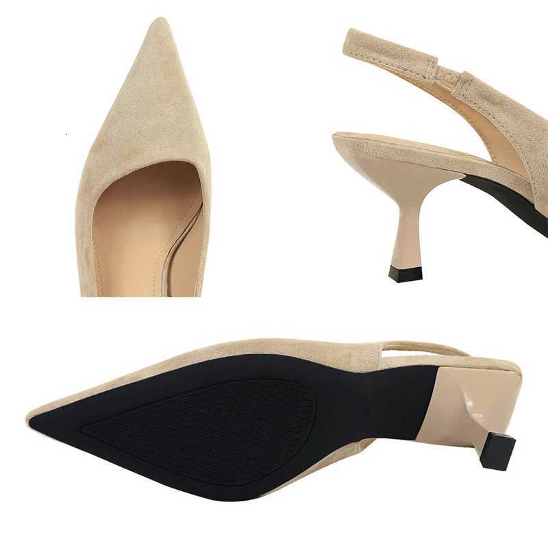 BIGTREE Shoes Suede Women Pumps Pointed hollow out High Heels 6 CM Summer Womens Sandals occupation Office shoes Kitten heels W250910