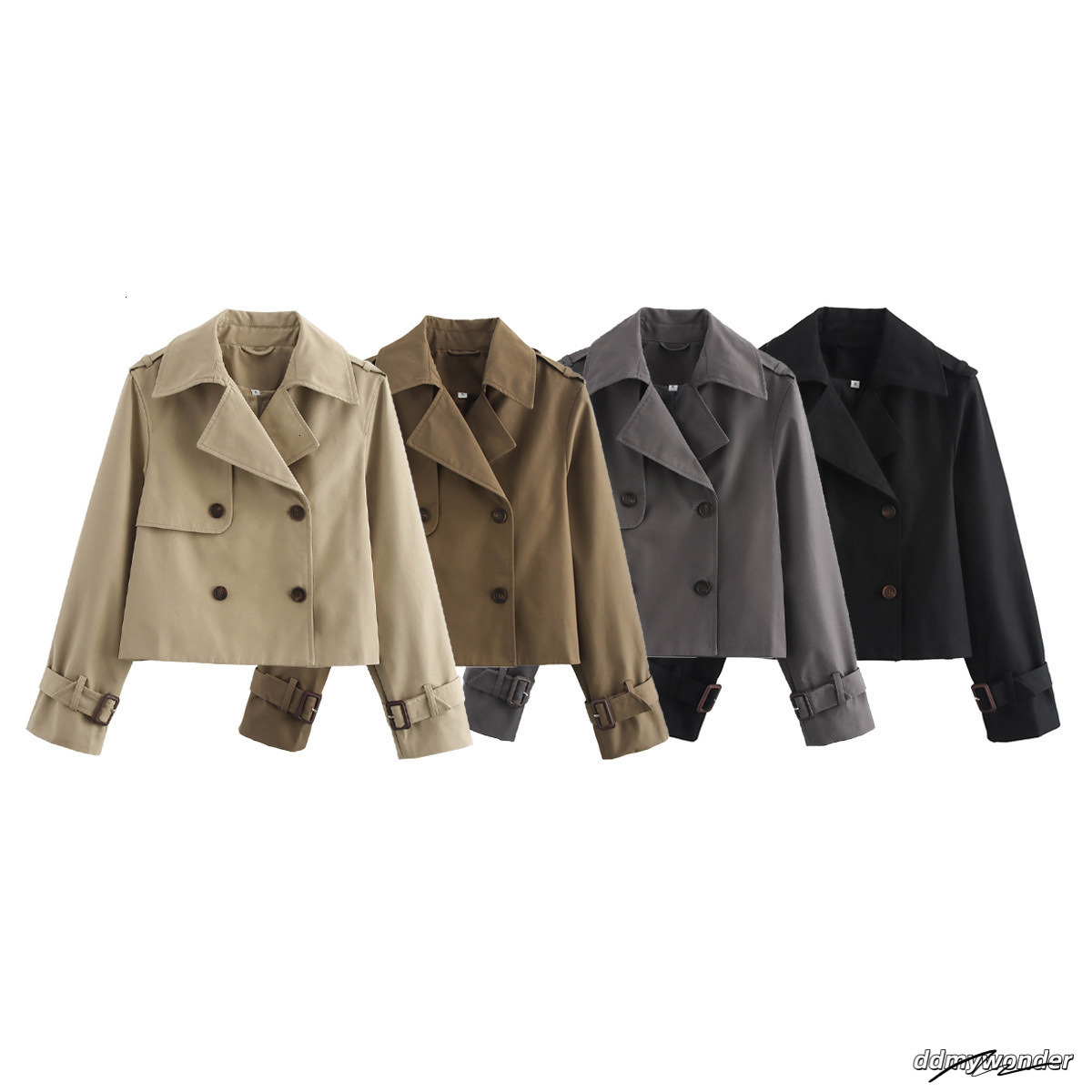 Spring Autumn Simple Short Trench Coat For Women High-End Korean Style Double Breasted Lace-Up Windbreaker Jackets 240202 ddmywonder ddmywonder