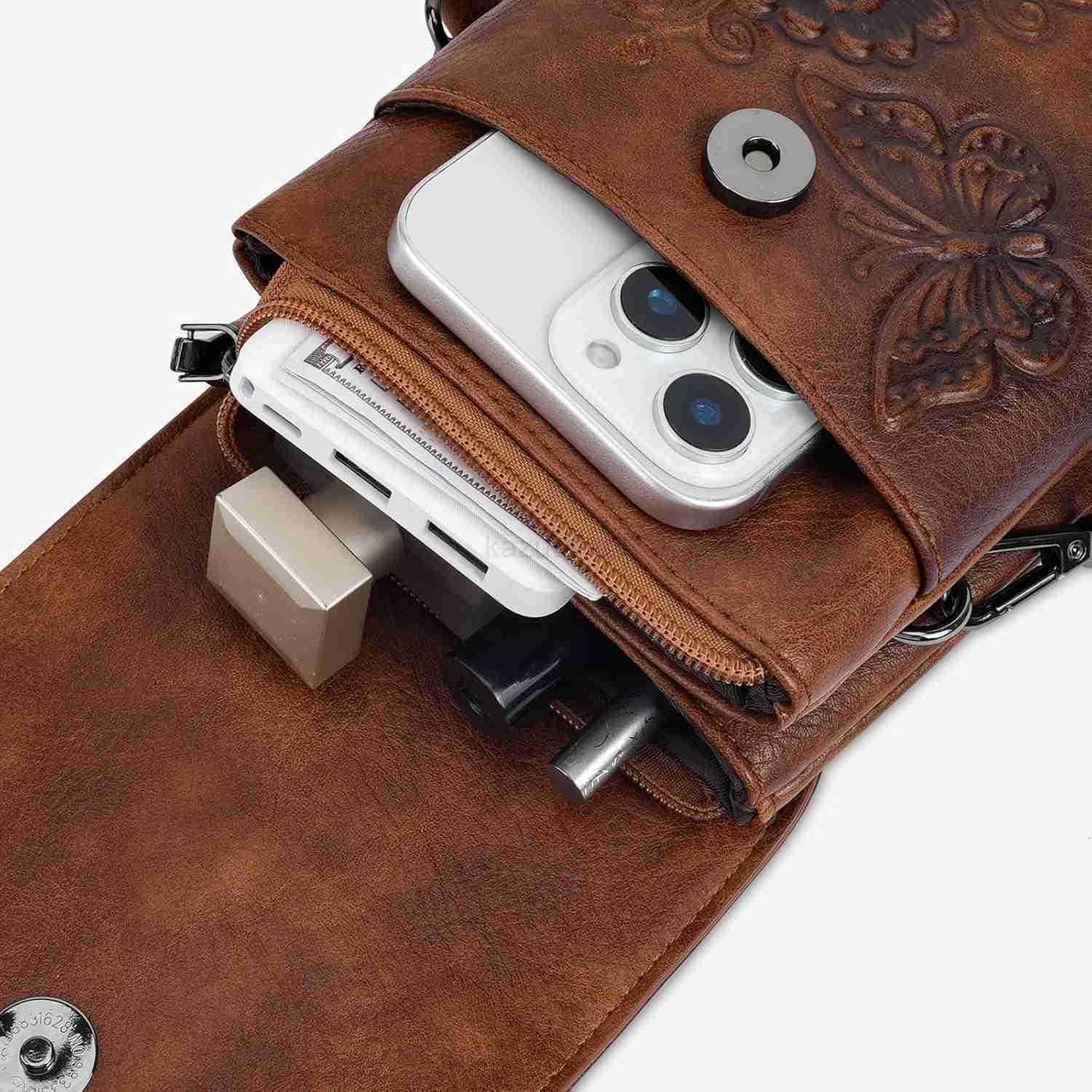 Small Crossbody Bags for Women Trendy Vegan Leather Cell Phone Bag Embossed Flower Design Wallet Purses with Strap Z250910