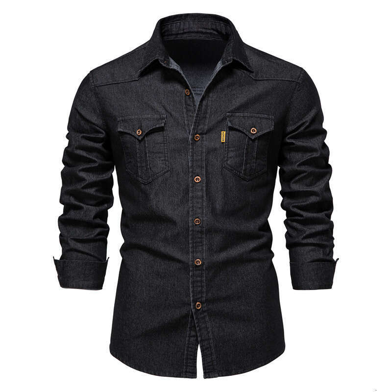 2024 Trendy New US Denim Men, Casual Solid Color Non-Ironing Long Sleeve Shirt for Men