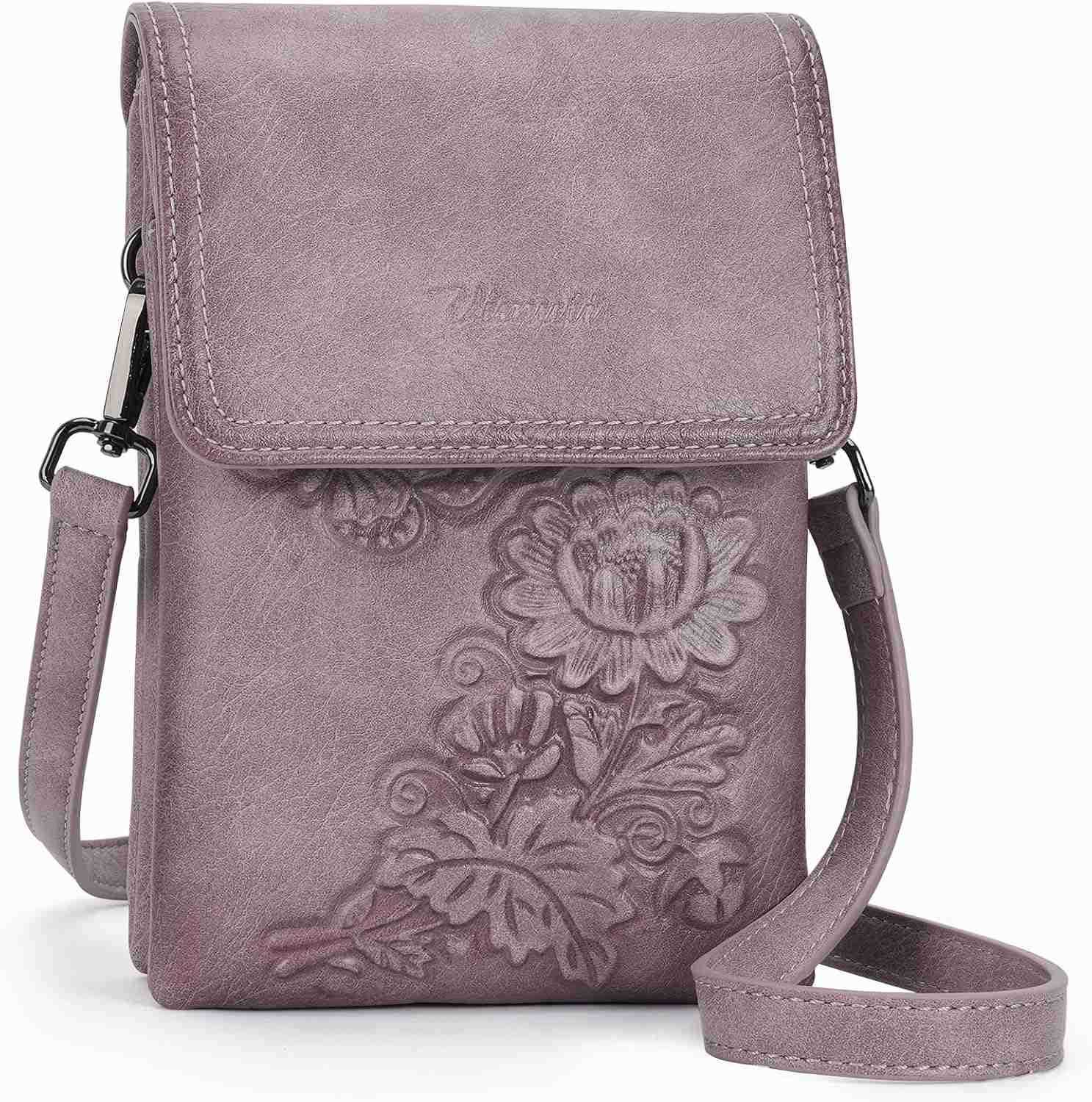 Small Crossbody Bags for Women Trendy Vegan Leather Cell Phone Bag Embossed Flower Design Wallet Purses with StrapZ250910