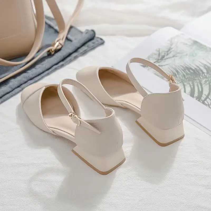 2024 Baotou Sandals Womens Summer Thick Heels New Middle Heel Single Shoes Square Head Versatile Matching Skirt Sandals W250910