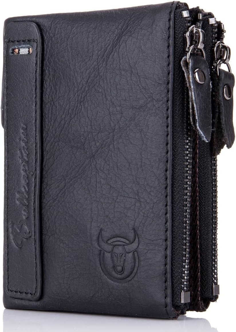 Genuine Leather Wallet for Men Vintage Bifold with Double Zipper Pockets BrownZ250910