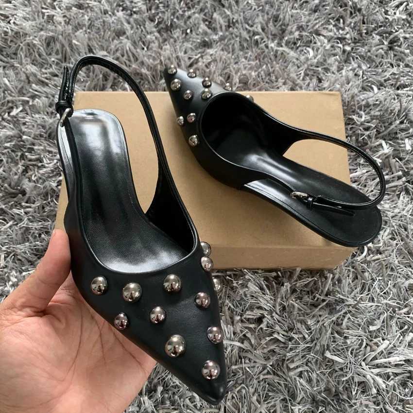 2025 Spring New Brand Women Sandal Fashion Rivet Pointed Toe Ladies Elegant Slingback Shoes Thin High Heel Pumps W250910