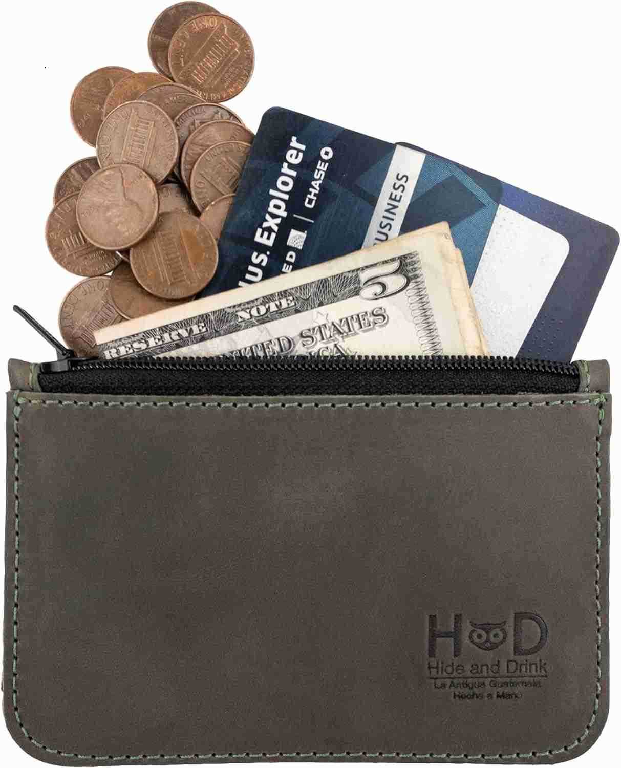 Zippered Wallet Card Case Folded Bills Storage Coin Organizer Travel Accessories Full Grain Leather Handmade Bourbon BrownZ250910