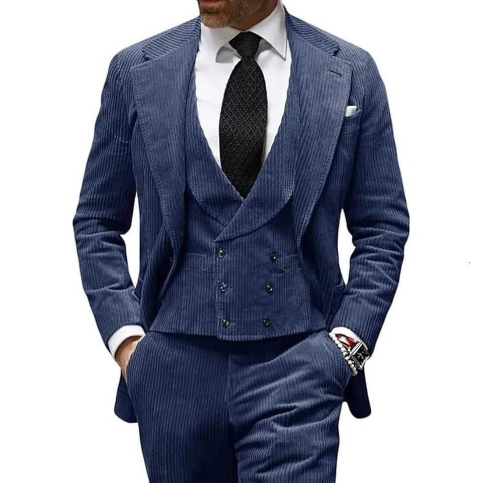 Camel Velvet Mens Suit 3 Piece Corduroy Blazer Vest Pants Set for Business Events Wedding Grooms Banquet Party Custom Tuxedo W250910