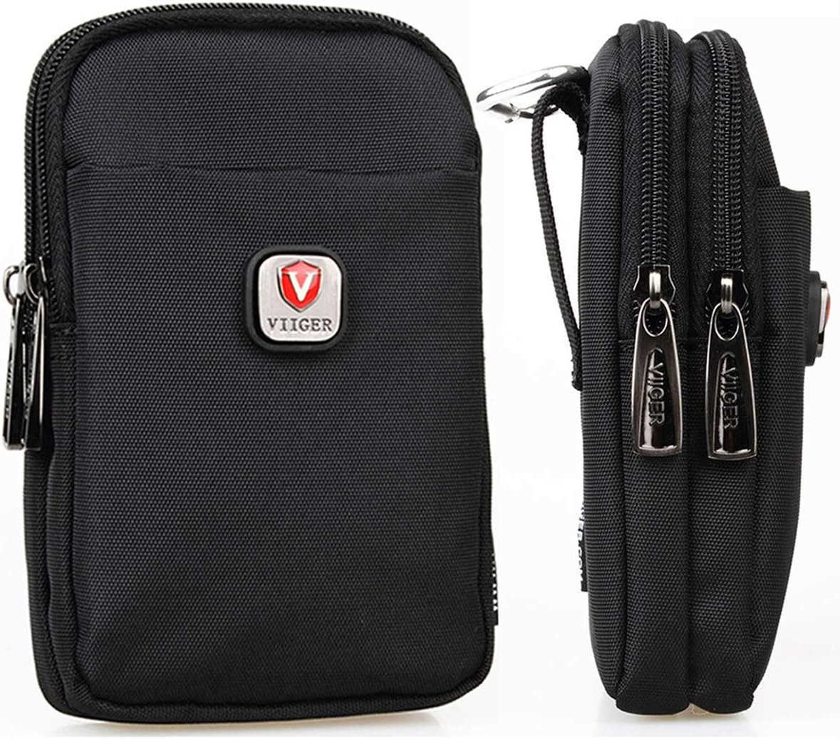 Versatile Nylon Dual Phone Holster Cellphone Belt Case Holder Mens Belt Pouch wClip Smartphone Belt Loop Pouch Bag 2 Zipper Pockets Compatible with iP