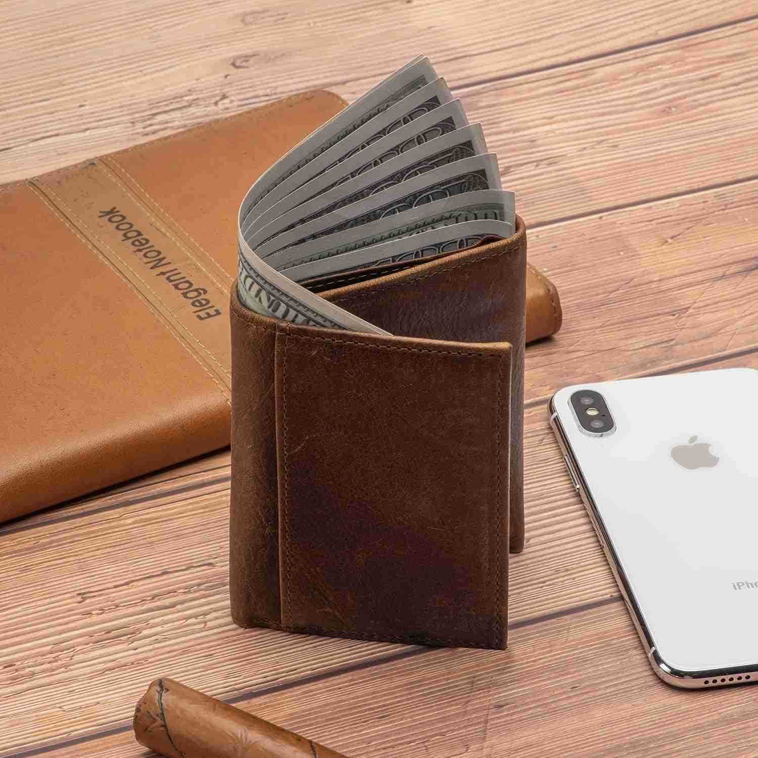 Mens Leather WalletMens Trifold Wallet Rfid Blocking Genuine Leather Wallet For Men brownZ250910