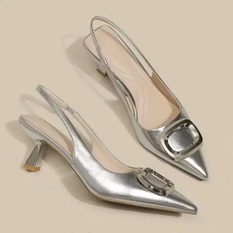 Shoes for Women 2024 Slingbacks Womens High Heels Fashion Dress Pumps Women Metal Decoration Pointed Toe Thin Heel Shoes Female W250910