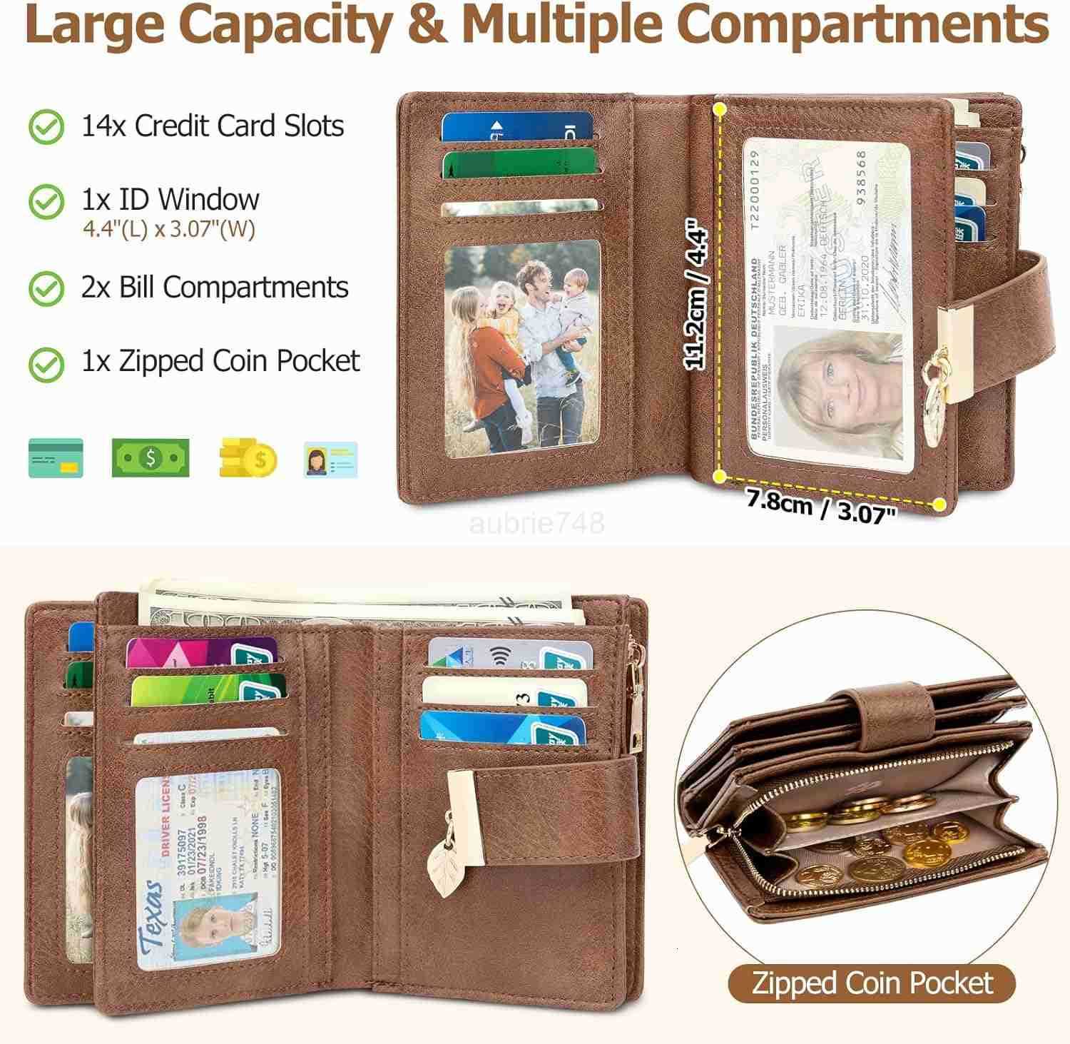 Small Wallets for Women Rfid Blocking Leather Bifold CARD Holder Ladies Wallet Zipper Pocket with ID WindowZ250910