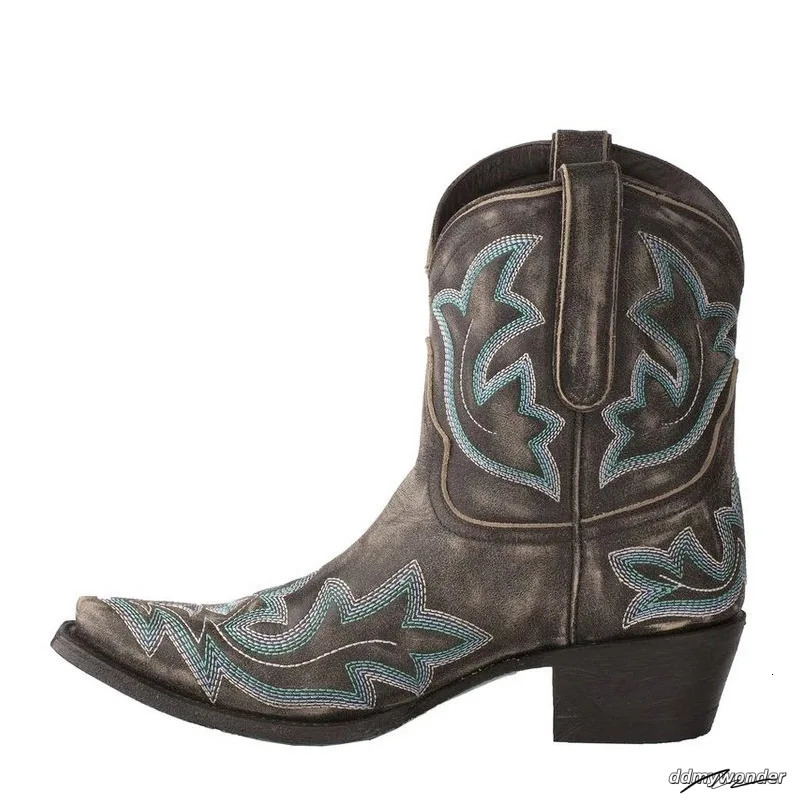 Casual Autumn Winter Western Cowboy Ankle Boots Women Snake Leather Cowgirl Booties Short Cossac Botas High Heels Shoes 241016 ddmywonder ddmywonder