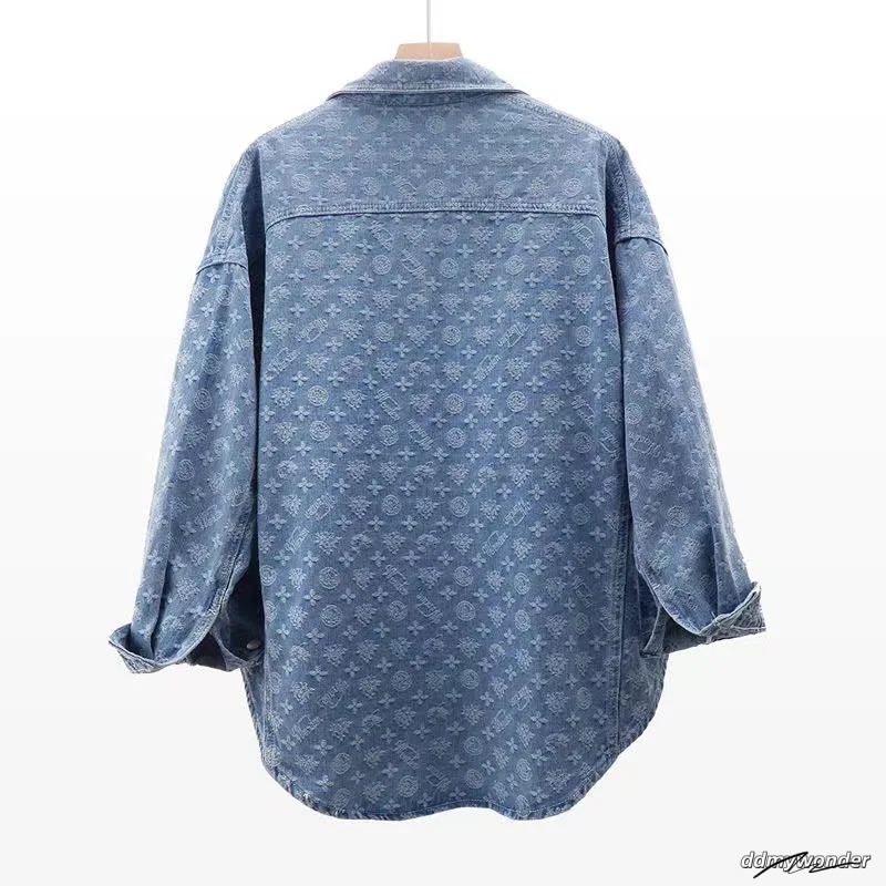 Shirt Womens Autumn Dress Korean Version Of Joker Printed Loose Denim Jacket Long Sleeve Jacket250723 ddmywonder ddmywonder ddmywonder ddmywonder
