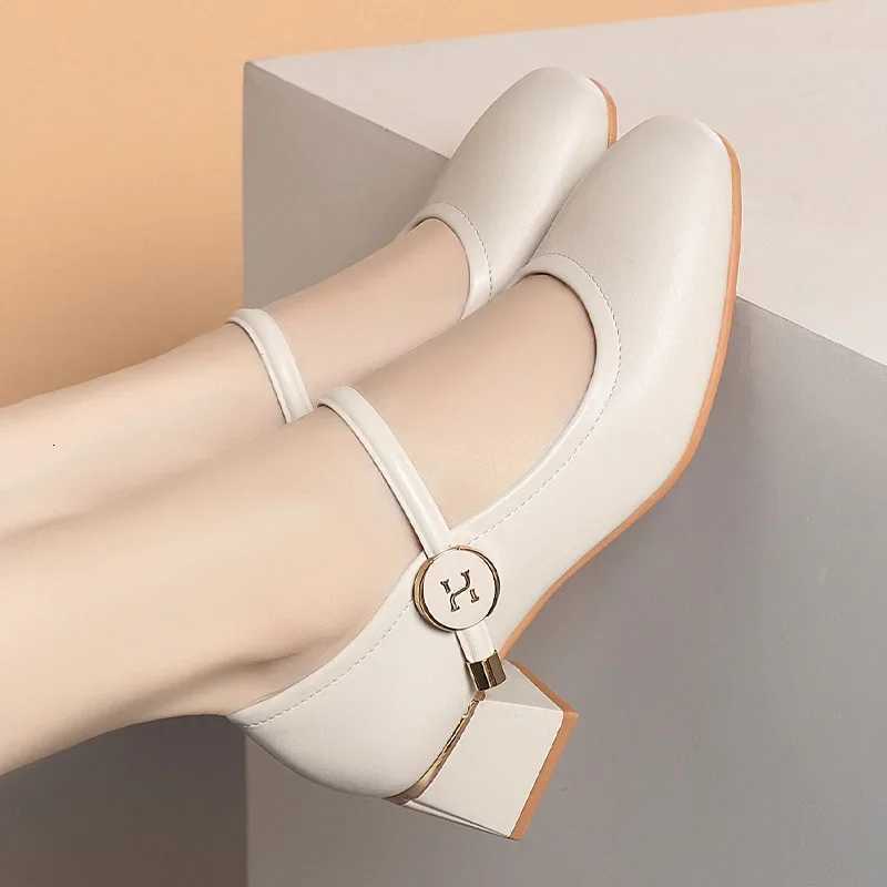 Womens High Heels 2025 Spring Fashion Square Toe Pumps Woman PU Leather Shallow Mouth Mary Jane Womens Shoes Zapatos Mujer W250910