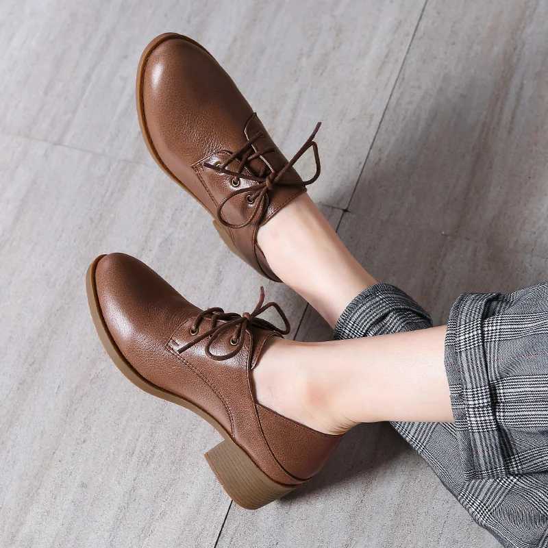 Black Small Shoes For Women British Moccasins For Women Autumn Deep Single Shoes Laceup Commuter Medium Heel Plus Size Womens W250910