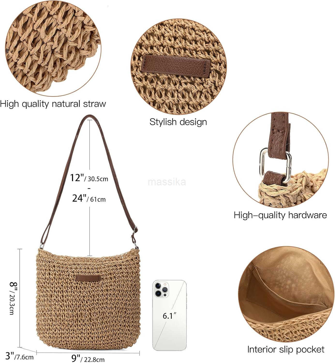 Straw Beach Bags for Women Summer Crossbody Bag Shoulder Bag Woven Purse for Vacation M250910
