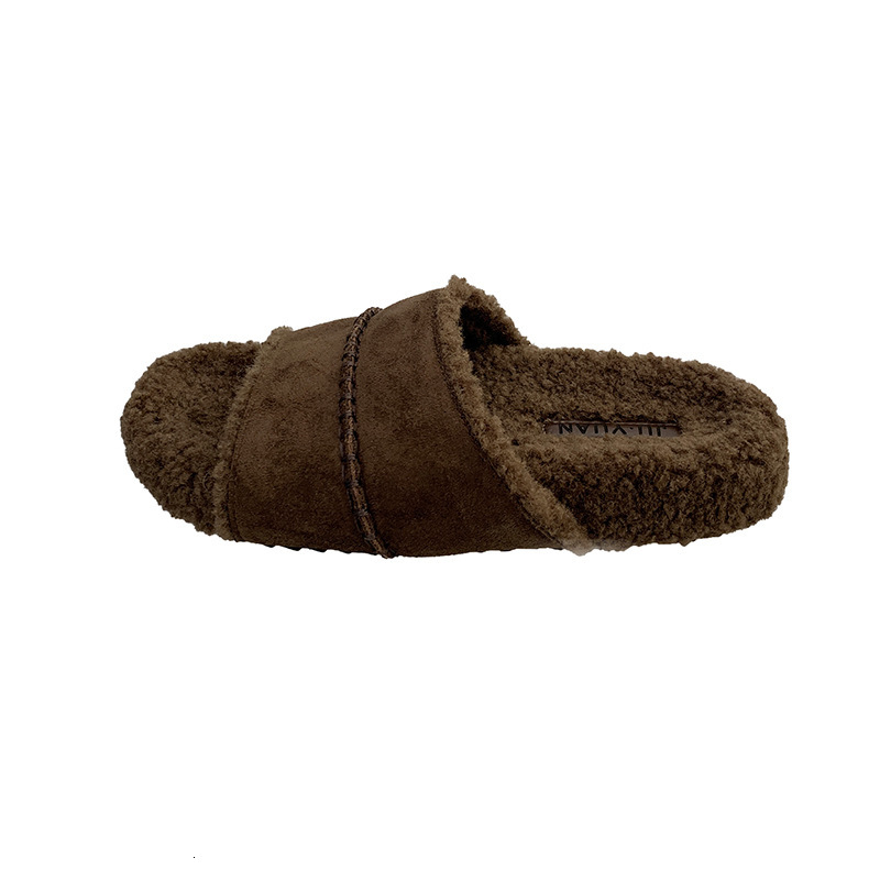 Autumn designer women's shoes thick soled slip on fur women's slippers for outdoor wear new slip on lazy shoes women's flat shoes