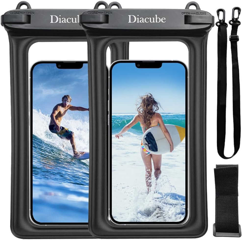 2Pack Waterproof Phone Pouch Universal IPX8 Floating Waterproof Case with Adjustable Lanyard for All Phones Up to 83 Beach Waterpark Travel Essentials
