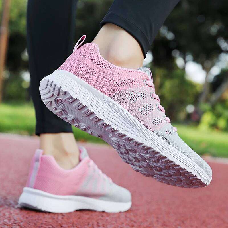 Women Casual Shoes Breathable Walking Mesh Lace Up Flat Shoes black Non slip fashion Sneakers