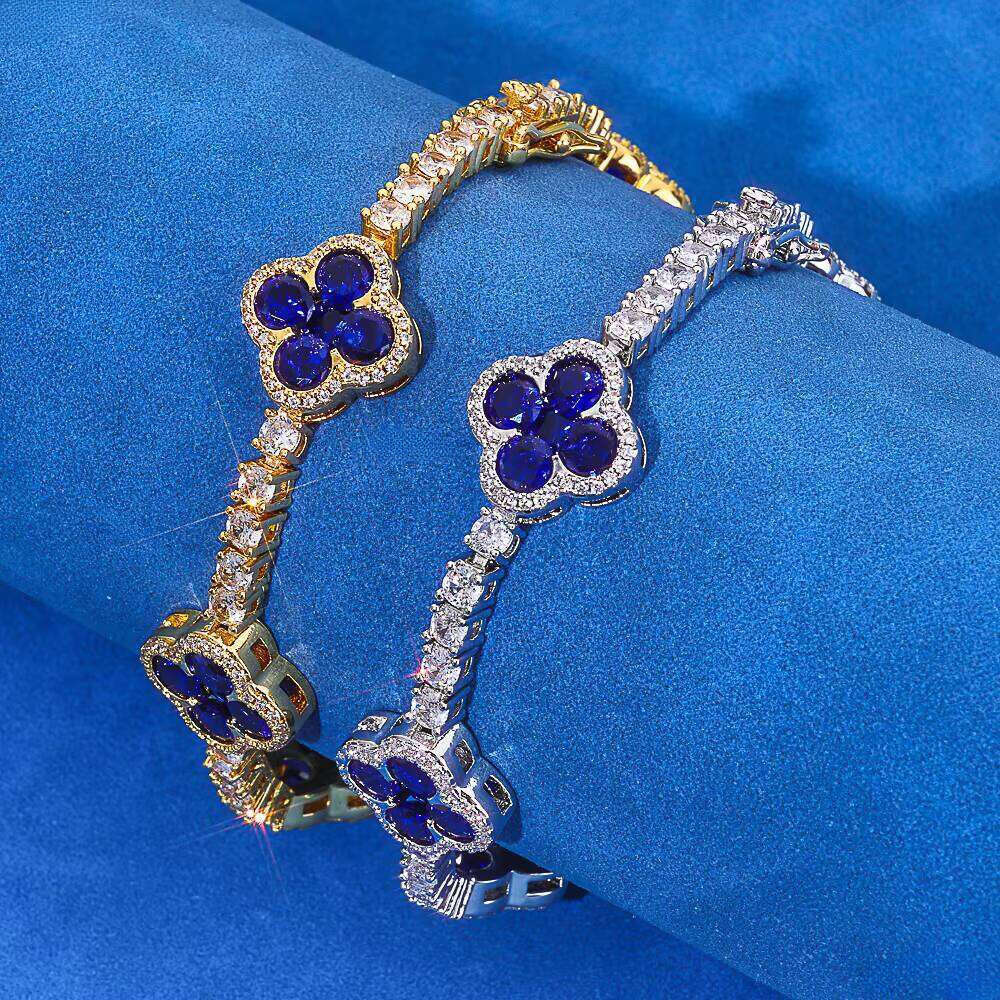 NUOYA Women Sterling Sier Tennis Choker Bracelet Set Iced Out VVS Moissanite Four Leaf Clover Fine Hip Hop Jewelry