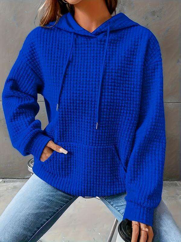Women's Fall Winter Hooded Sweatshirt, Casual Loose-Fitting Long Sleeve Pullover, Drawstring Design, Plain Color, Comfortable & Stylish