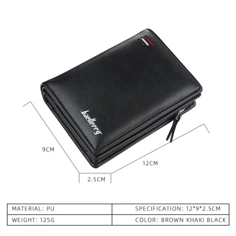 PU Leather Men Wallet High Quality Zipper Short Card Holder Money Clip Male Purse Vintage Coin Men Bifold Wallet 250912