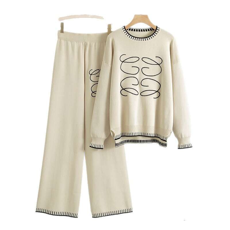 Autumn Winter Women Sets for Women Straight Leg Pants High Waisted Long Pants O Neck Knitted Two Piece Sets Womens Outifits