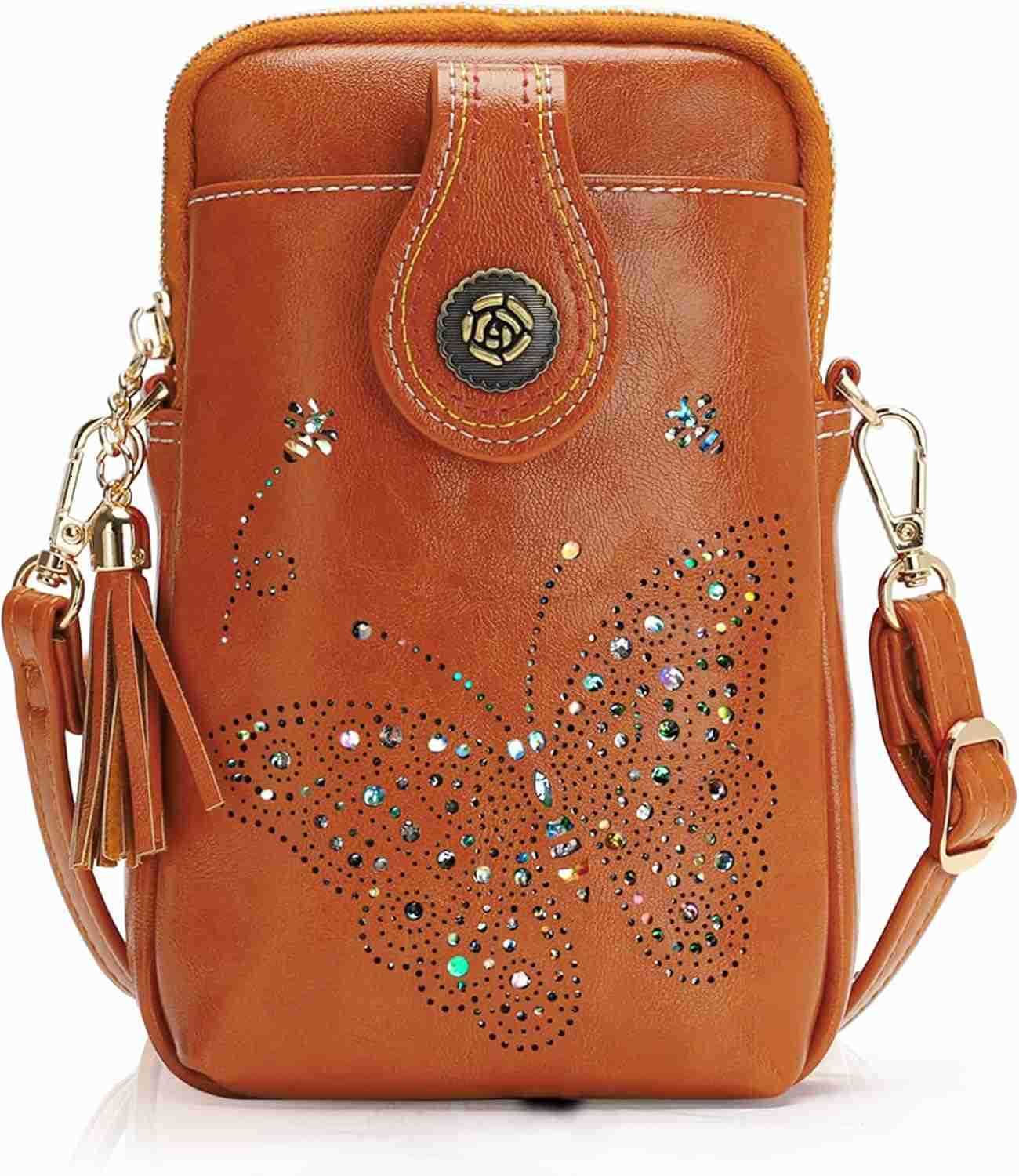 Small Crossbody Bags for Women Lightweight Mini Cute Cell Phone Purse for Women with Tassel Shining ButterflyW250909